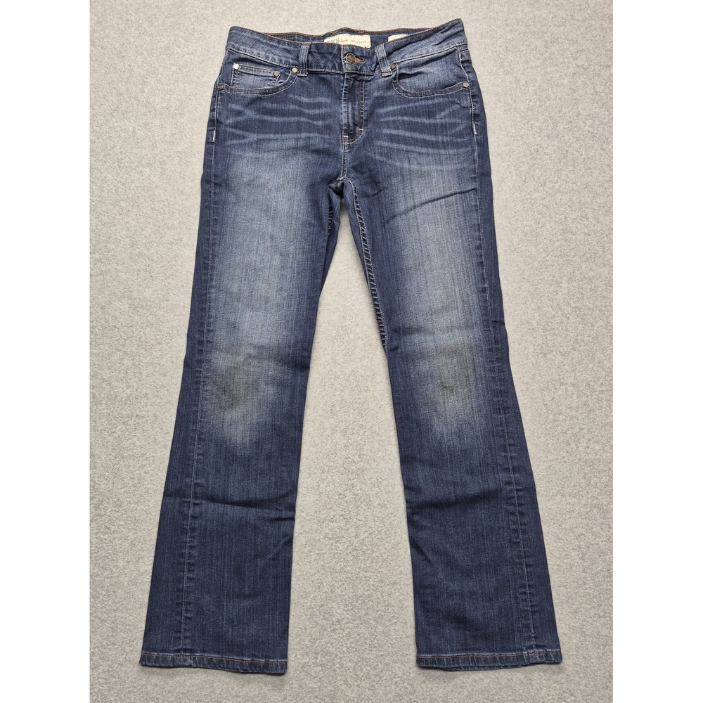 BKE Starlett Jeans Womens 31 R Blue Bootcut Thick Stitch Flap Pocket Distressed